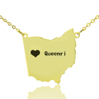 Custom Ohio State USA Map Necklace With Heart Name Gold Plated