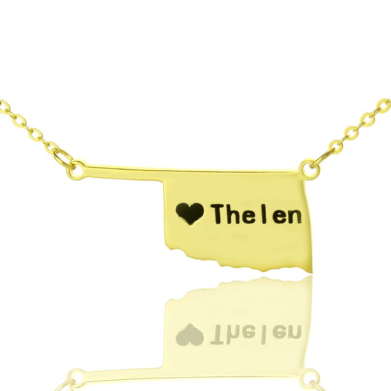 Oklahoma State Map Heart Name Necklace Oklahoma state map heart name necklace in gold colour