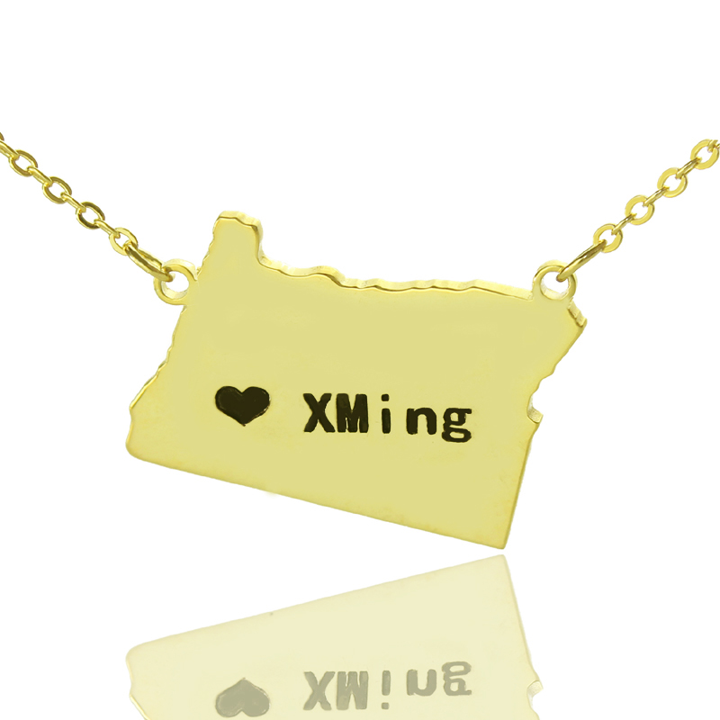 Custom USA State Map Heart Name Necklace Custom USA state map heart name necklace