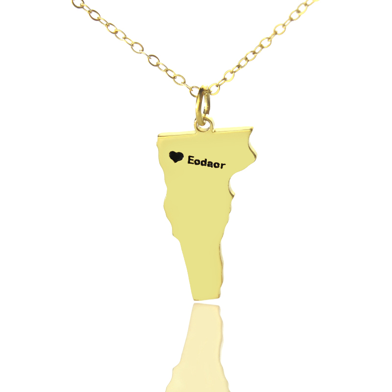 Custom Vermont state map necklace with heart and name detail