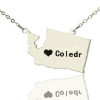 Washington State USA Map Necklace With Heart Name Silver