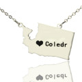 Washington State Map Heart Name Necklace in Silver Washington State map heart name necklace in silver