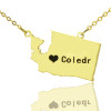 Washington State USA Map Necklace With Heart Name Gold Plated