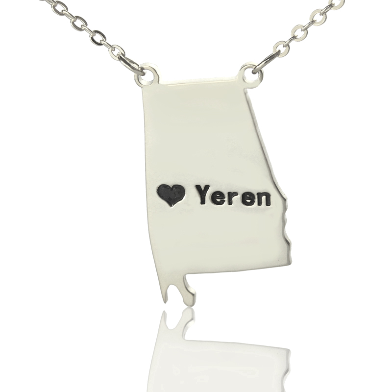 Custom Alabama State Map Necklace with Heart Custom Alabama state map necklace with heart location marker