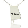 Custom Alabama State USA Map Necklace With Heart Name Silver