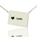 Wyoming State Map Heart Name Necklace Wyoming state map heart name necklace in silver