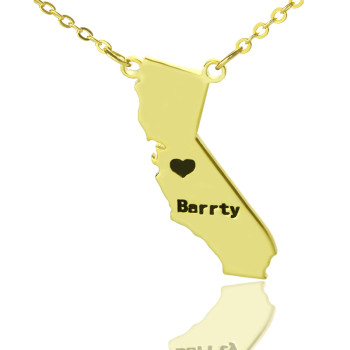 California State Shaped Necklaces With Heart Name Gold Plated