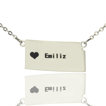 Custom Kansas State Shaped Necklaces With Heart Name Silver