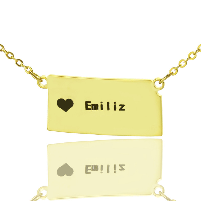 Kansas Heart Name Necklace in Gold Colour Gold-colour Kansas state-shaped personalised name necklace with heart detail