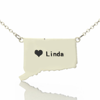 Connecticut State Shaped Necklaces With Heart Name Silver