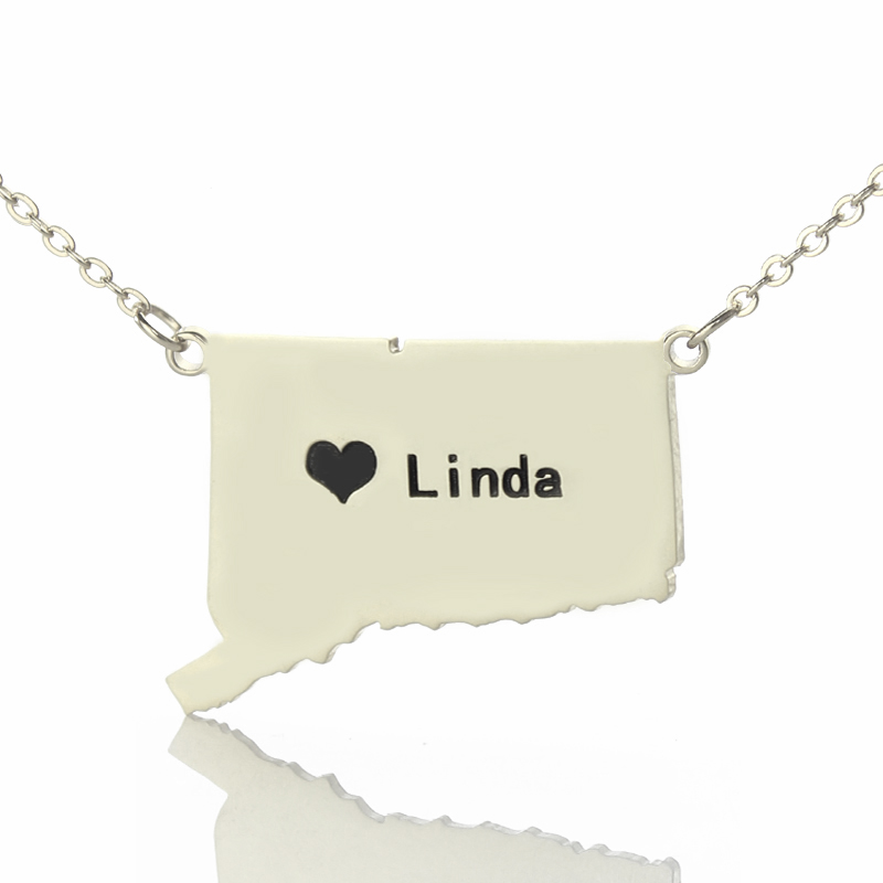 Connecticut State Heart Name Necklace Connecticut state-shaped heart name necklace in 925 silver