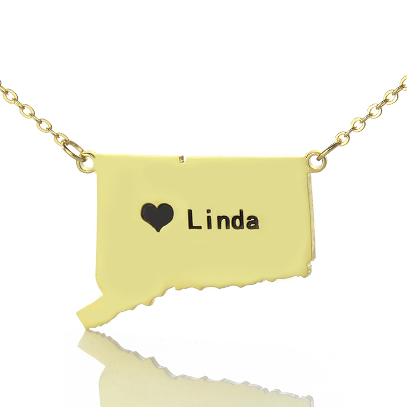 Product image for a Connecticut state-shaped heart name necklace