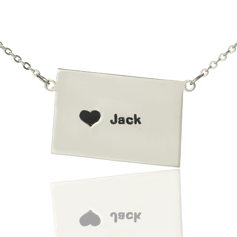 Colorado state shaped heart name necklace in silver