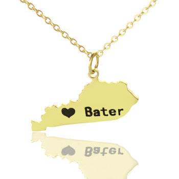 Custom Kentucky State Shaped Necklaces With Heart Name Gold Plated
