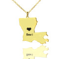 Custom Louisiana state-shaped heart name necklace in gold colour