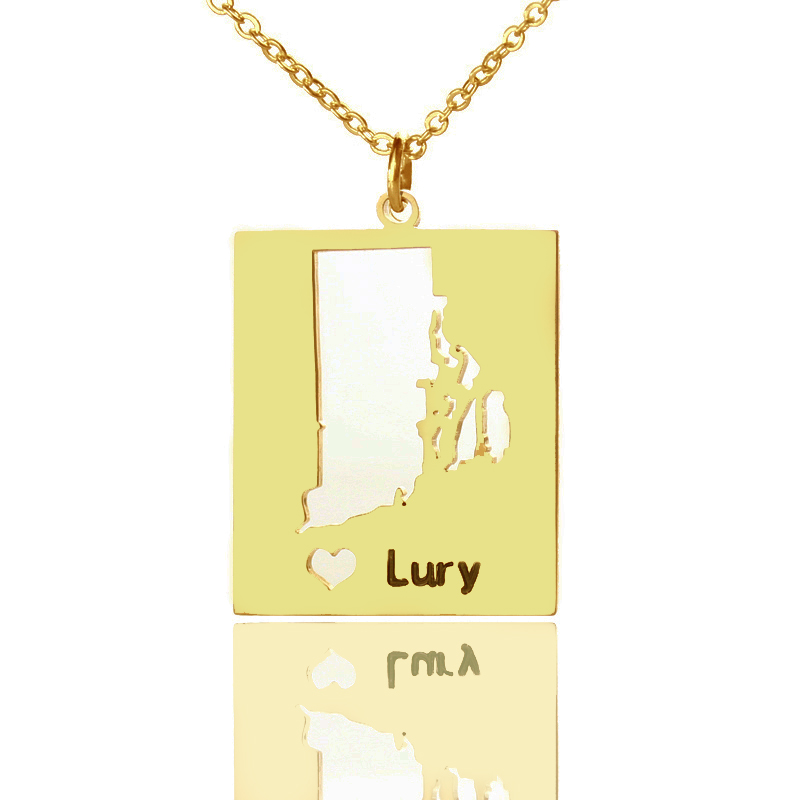 Personalised Rhode State Dog Tag Heart Name Necklace Personalised Rhode State dog tag necklace with heart name design