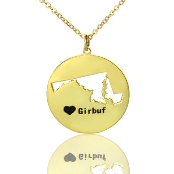 Custom Maryland Disc State Necklaces With Heart Name Gold Plated