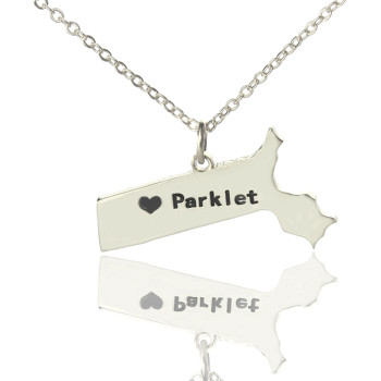Massachusetts State Shaped Necklaces With Heart Name Silver