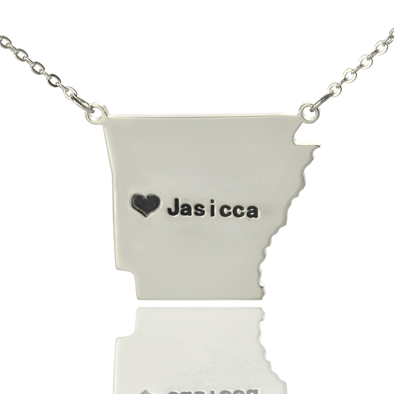 Custom AR State Map Heart Necklace Custom AR state map heart necklace in silver