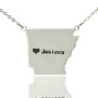 Custom AR State USA Map Necklace With Heart Name Silver