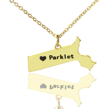 Massachusetts State Shaped Necklaces With Heart Name Gold Plated