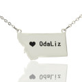 Custom Montana State Heart Name Necklace Custom Montana state-shaped heart name necklace in silver