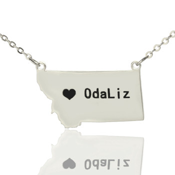 Custom Montana State Shaped Necklaces With Heart Name Silver