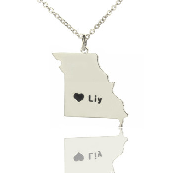 Custom Missouri State Shaped Necklaces With Heart Name Silver