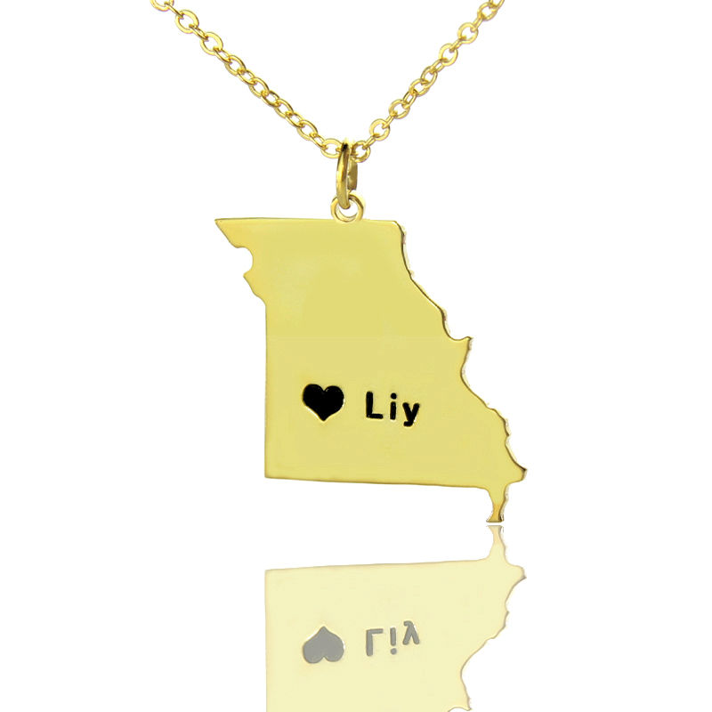 Custom Missouri state-shaped heart name necklace