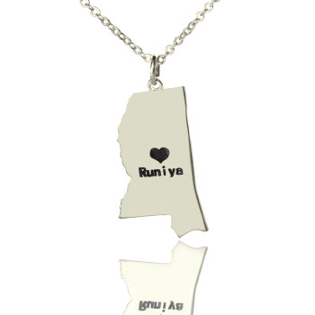 Mississippi State Shaped Necklaces With Heart Name Silver