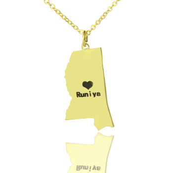 Mississippi State Shaped Necklaces With Heart Name Gold Plated