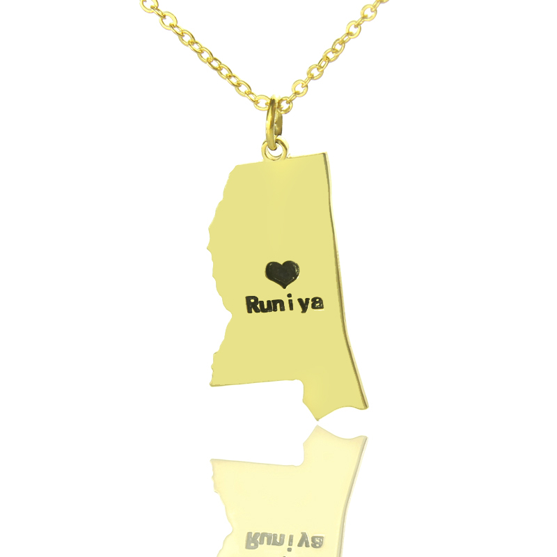 Mississippi State Heart Name Necklace Gold-plated Mississippi state-shaped heart name necklace