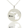 Custom Michigan heart name necklace in silver