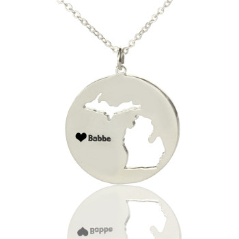 Custom Michigan Disc State Necklaces With Heart Name Silver