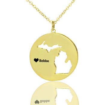 Custom Michigan Disc State Necklaces With Heart Name Gold Plated