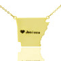 Custom AR State USA Map Necklace With Heart Name Gold Plated
