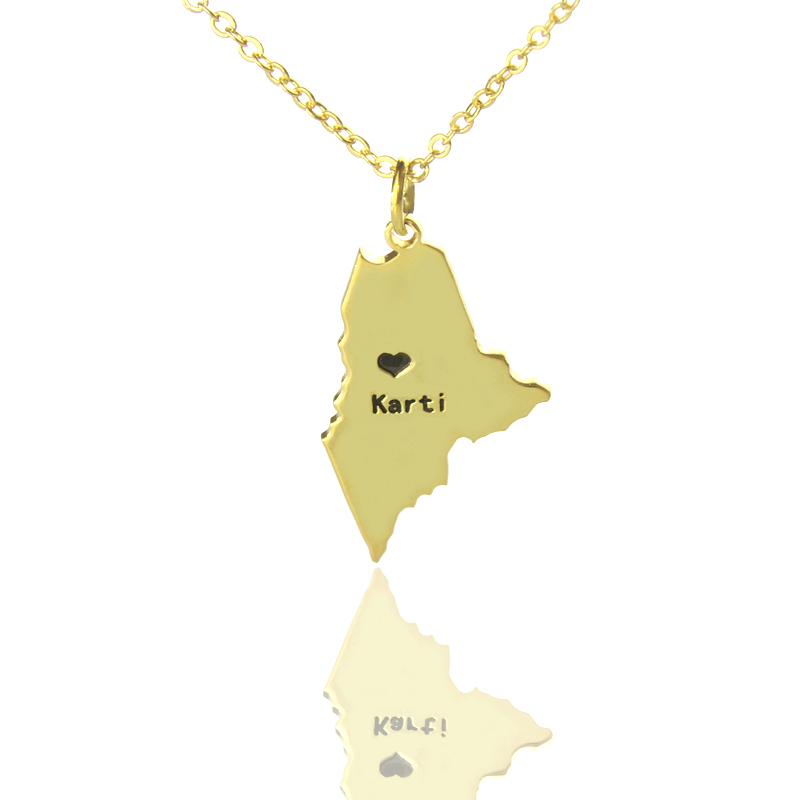 Custom Maine state shaped heart name necklace