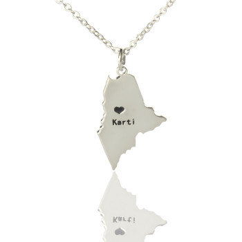 Custom Maine State Shaped Necklaces With Heart Name Silver