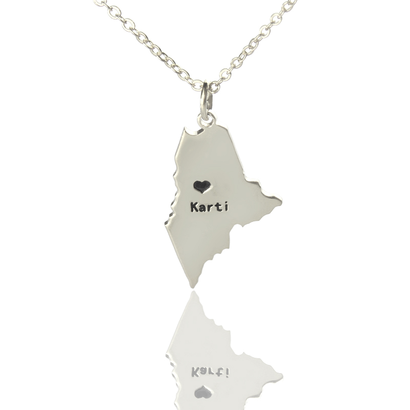 Custom Maine State Heart Name Necklace Custom Maine state-shaped heart name necklace