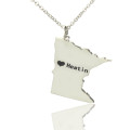 Custom Minnesota state shaped heart name necklace in silver