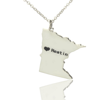 Custom Minnesota State Shaped Necklaces With Heart Name Silver