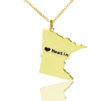 Custom Minnesota State Shaped Necklaces With Heart Name Gold Plated