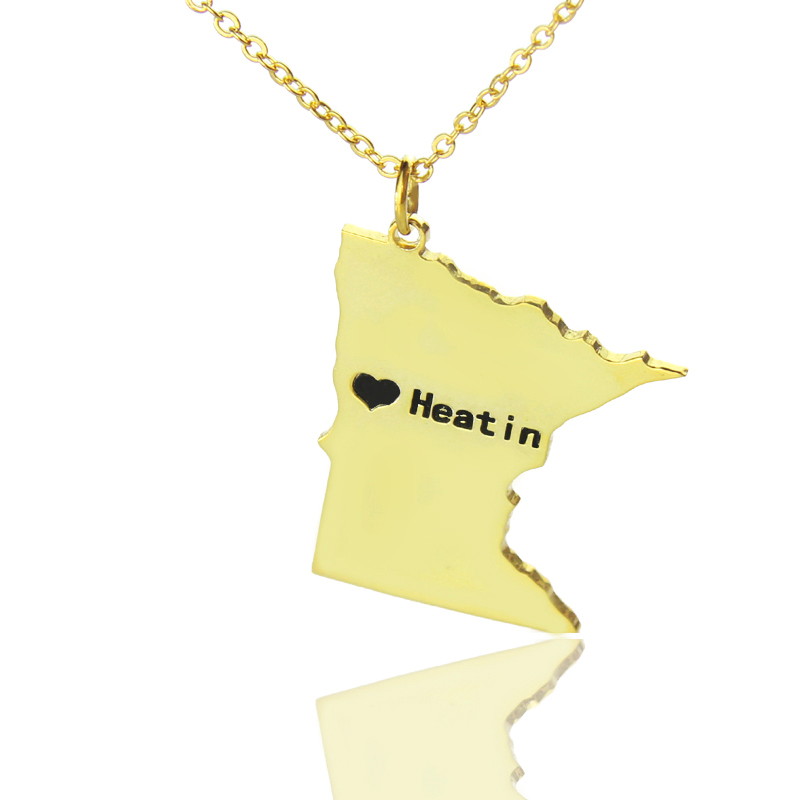 Custom Minnesota State Heart Name Necklace Custom Minnesota state-shaped heart name necklace