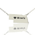 Custom Nebraska State Name Necklace with Heart Custom Nebraska state-shaped name necklace with heart detail