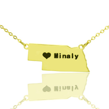 Custom Nebraska State Shaped Necklaces With Heart Name Gold Plated