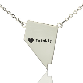 Custom Nevada State Shaped Necklaces With Heart Name Silver