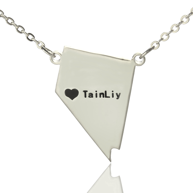 Custom Nevada state-shaped heart name necklace