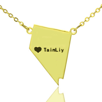 Custom Nevada State Shaped Necklaces With Heart Name Gold Plated