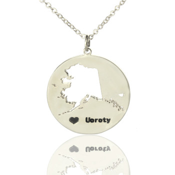 Custom Alaska Disc State Necklaces With Heart Name Silver