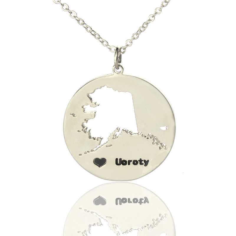 Custom Alaska state necklace with heart and name detail